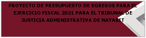 Cuadro de texto: PROYECTO DE PRESUPUESTO DE EGRESOS PARA EL EJERCICIO FISCAL 2021 PARA EL TRIBUNAL DE JUSTICIA ADMINISTRATIVA DE NAYARIT